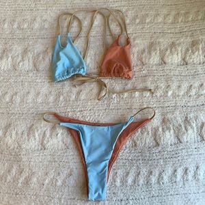 Shein Women’s Blue/Orange/Tan Super Strappy Bathing Suit Size Medium